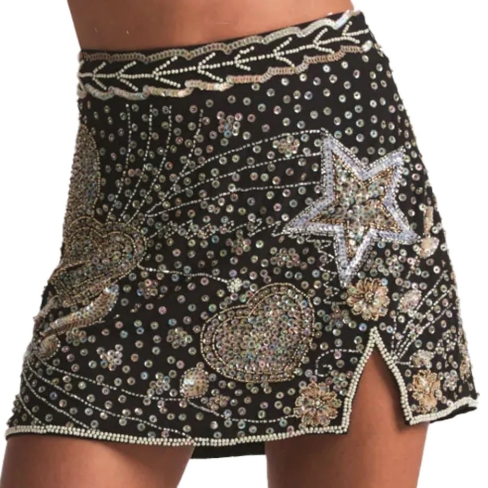 LoveShackFancy x Free People Lani Star Heart Embellished 6 / Sm Black MidRise